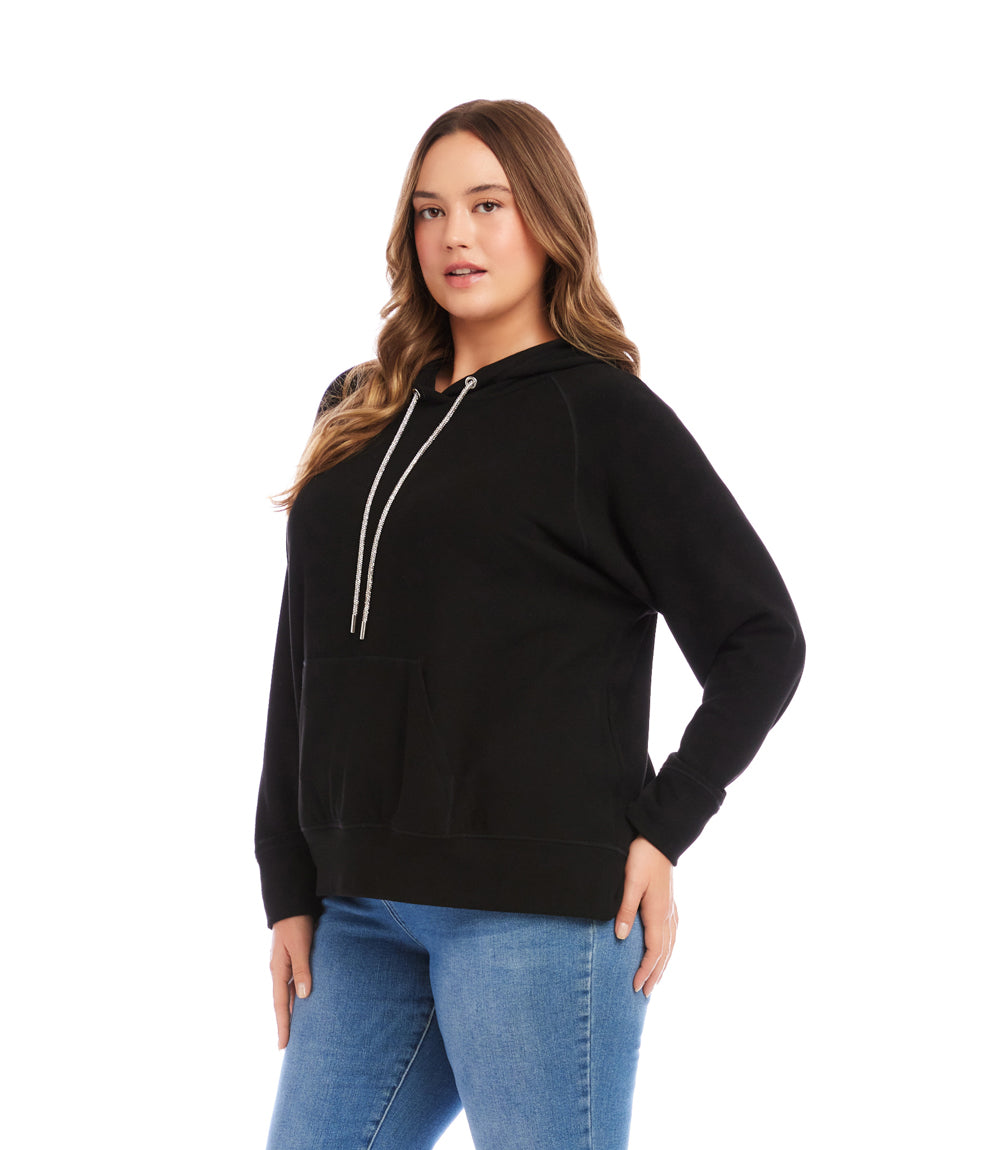 Plus Size Rhinestone Drawstring Hoodie Sweatshirt
