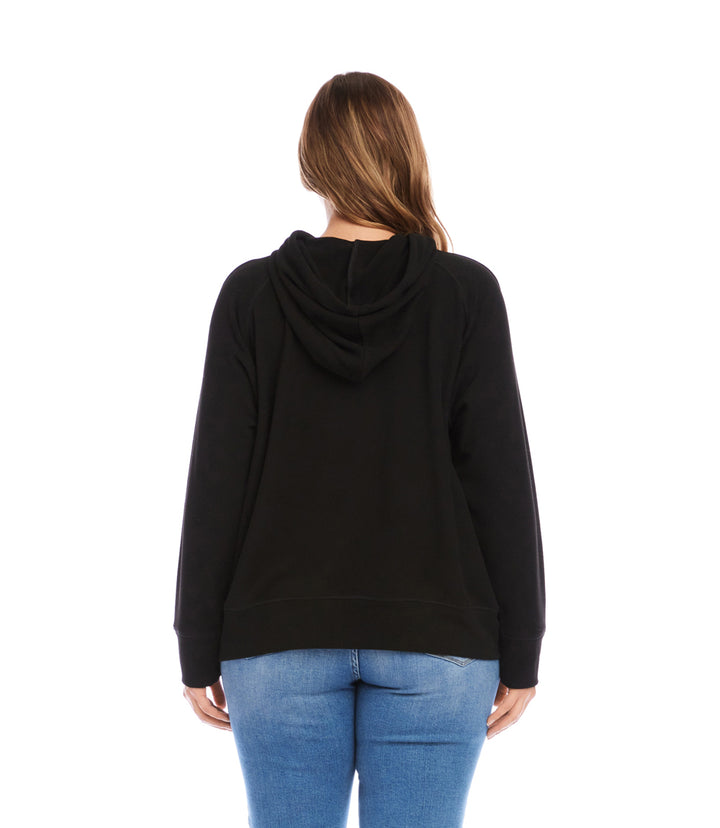 Plus Size Rhinestone Drawstring Hoodie Sweatshirt