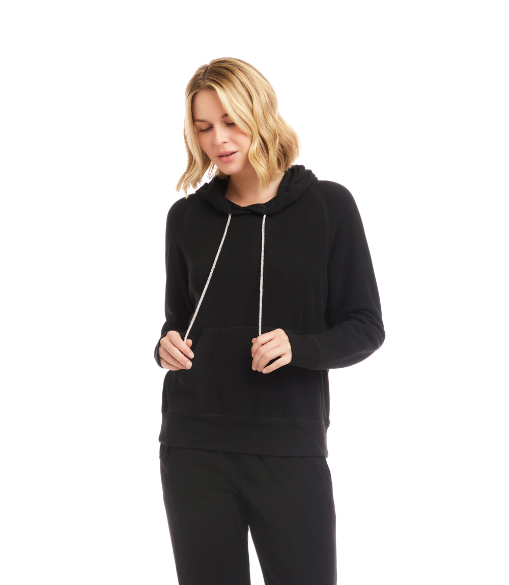 Rhinestone Drawstring Hoodie Sweatshirt