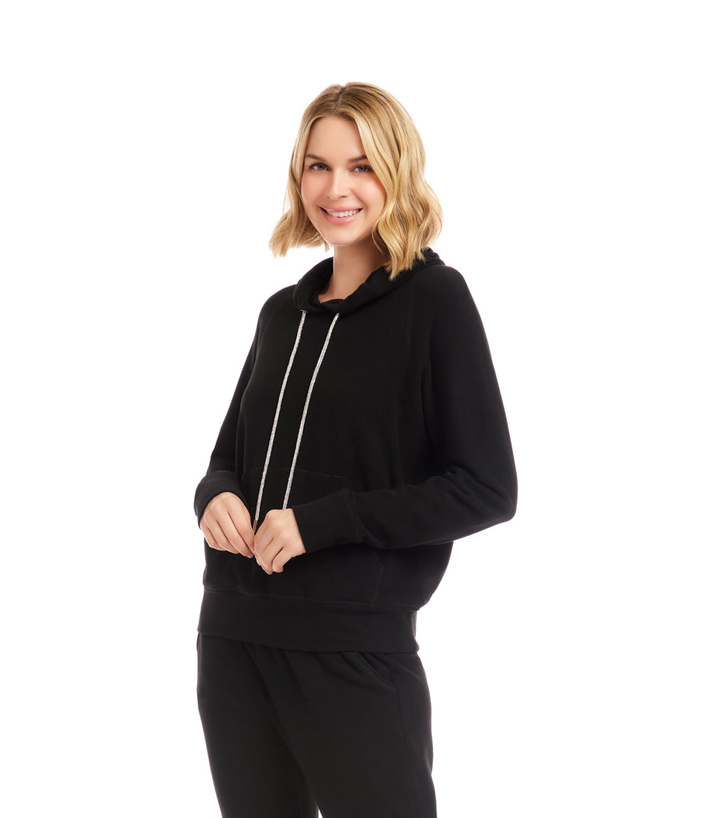 Rhinestone Drawstring Hoodie Sweatshirt