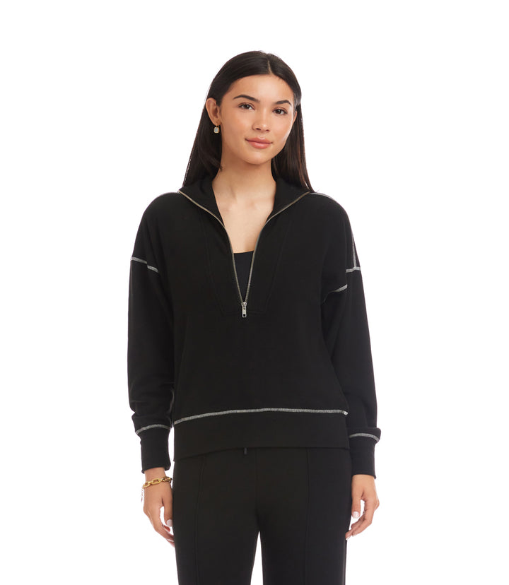 Half-Zip Contrast Stitch Pullover Top