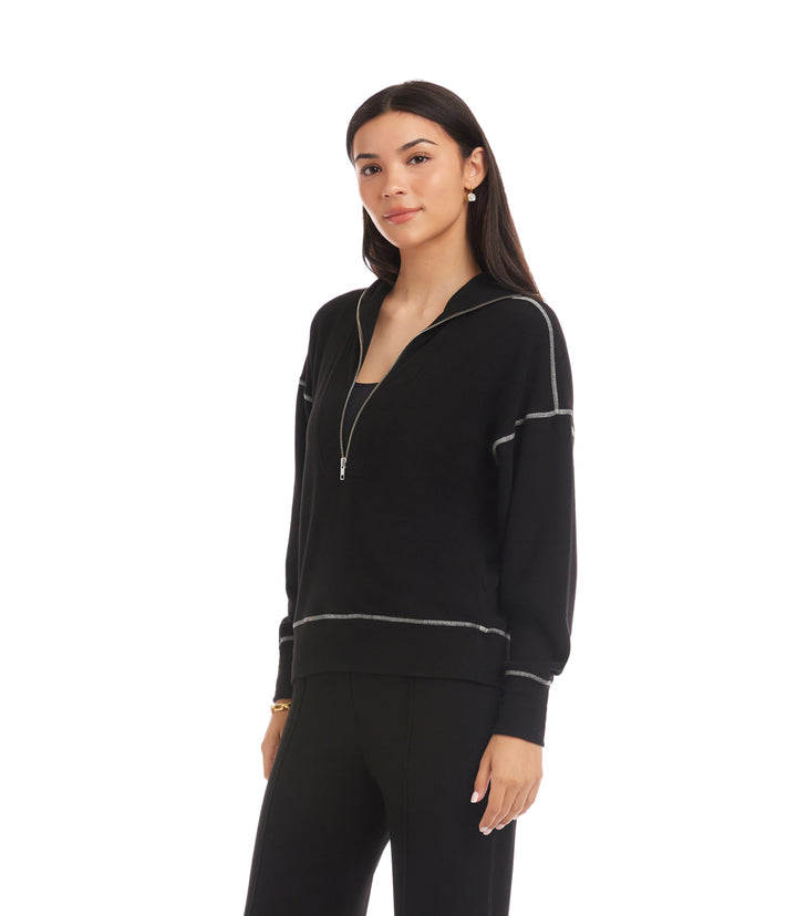 Half-Zip Contrast Stitch Pullover Top
