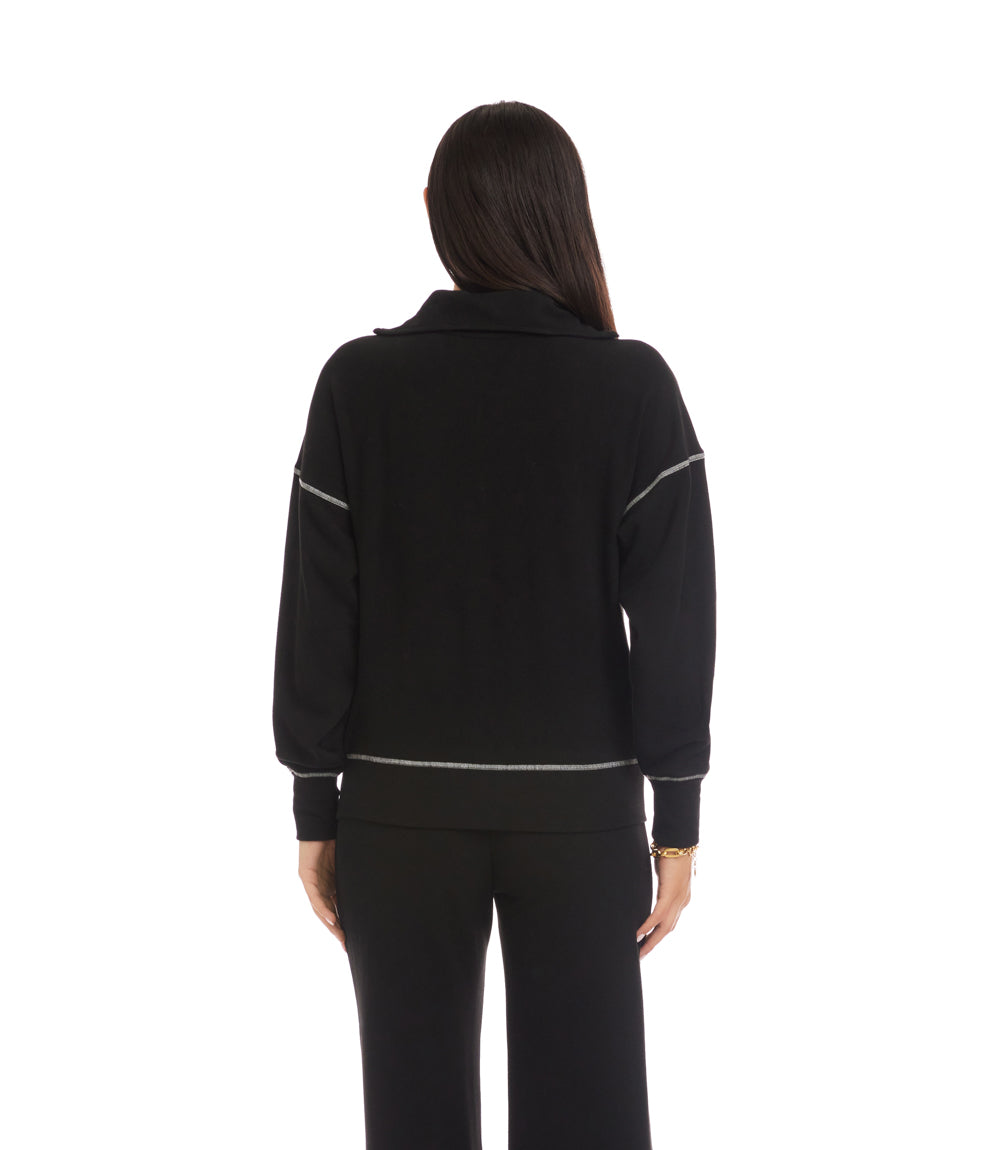 Half-Zip Contrast Stitch Pullover Top