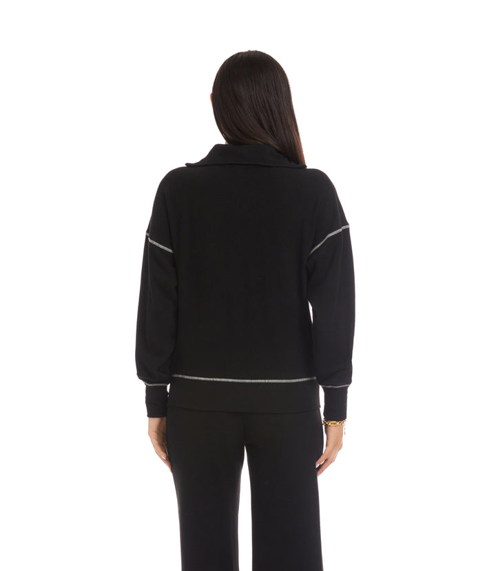Half-Zip Contrast Stitch Pullover Top