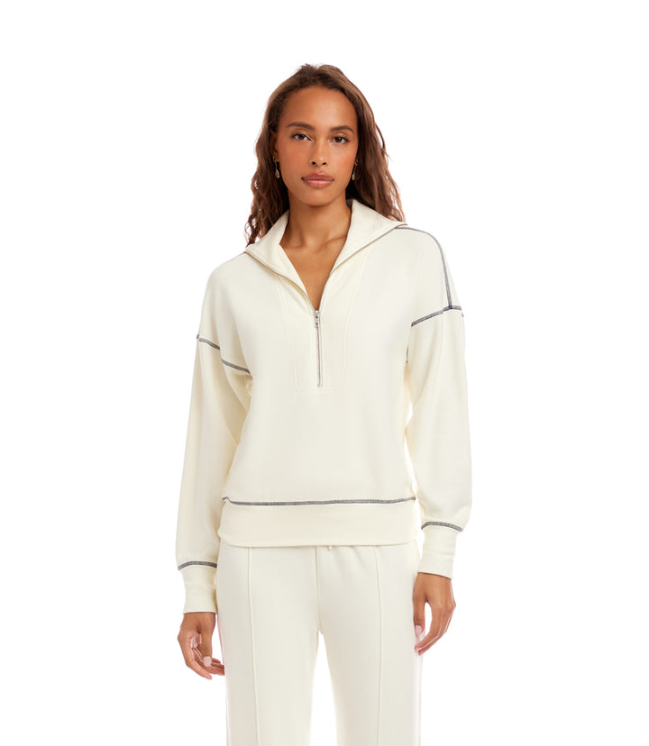 Half-Zip Contrast Stitch Pullover Top