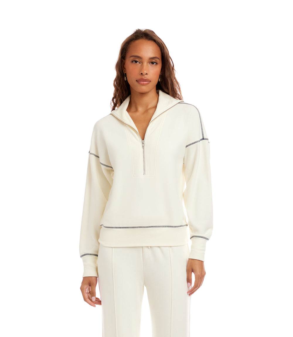 Half-Zip Contrast Stitch Pullover - Modern Style & Comfort – Karen