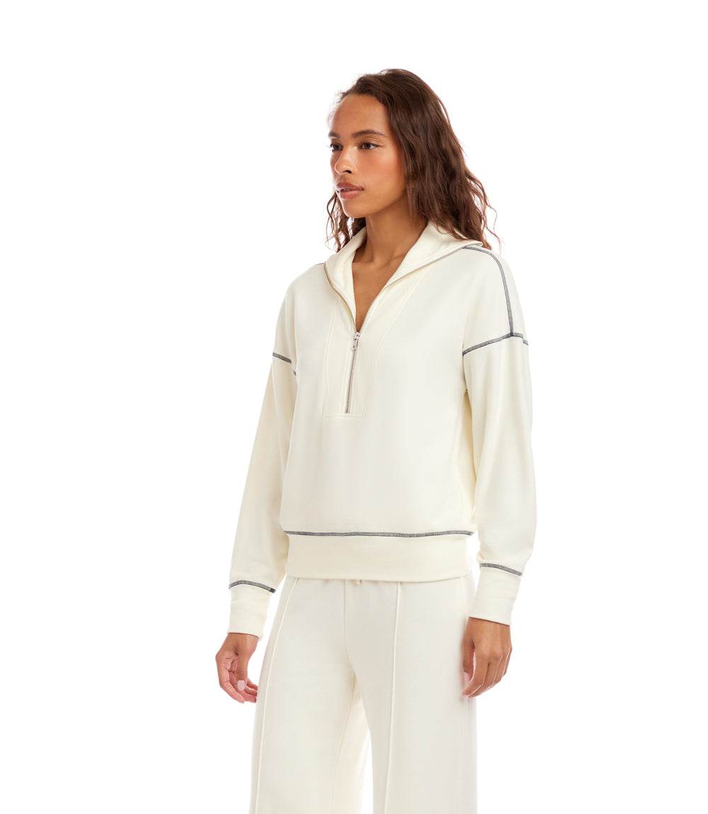 Half-Zip Contrast Stitch Pullover - Modern Style & Comfort – Karen