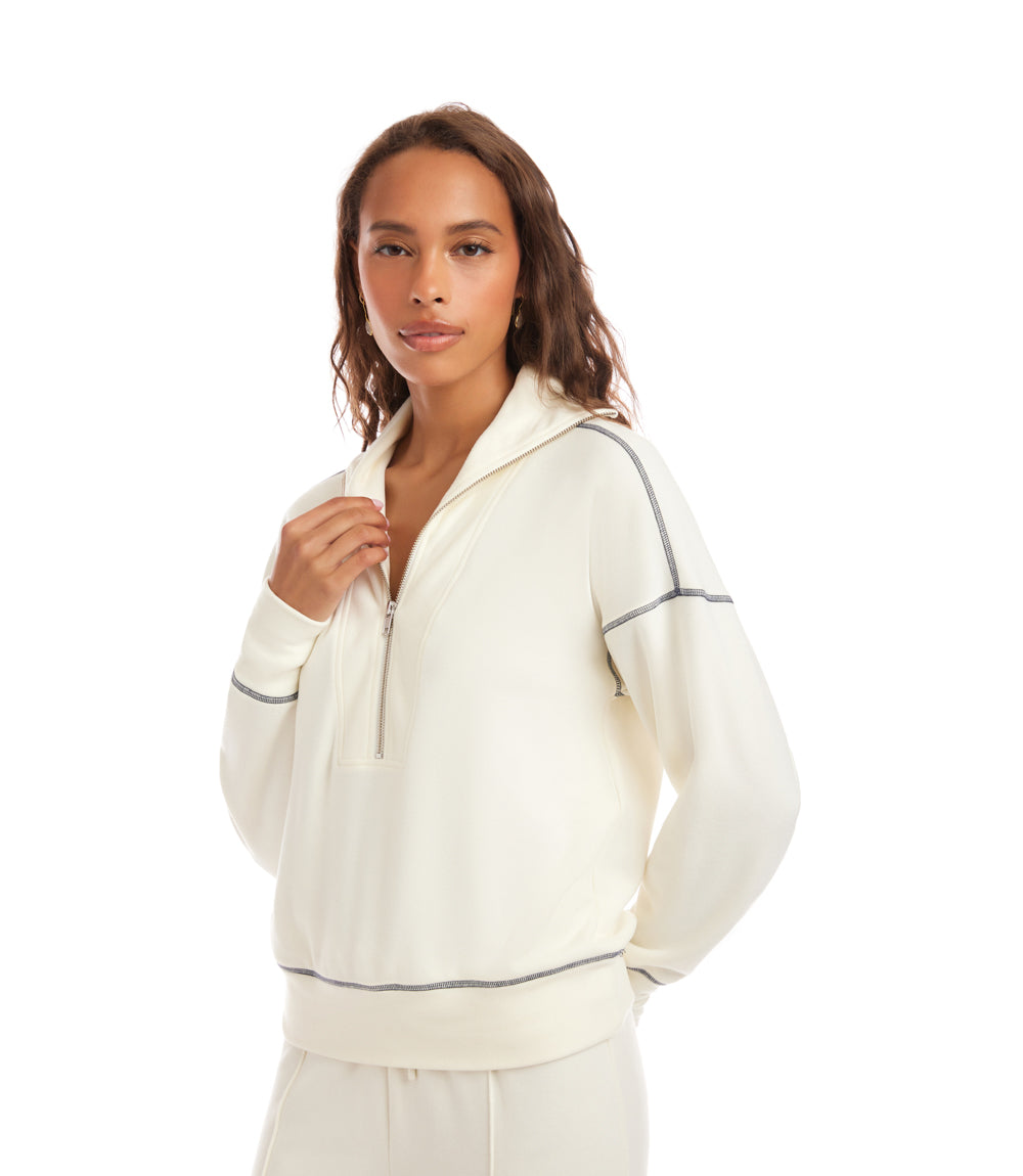 Half-Zip Contrast Stitch Pullover Top