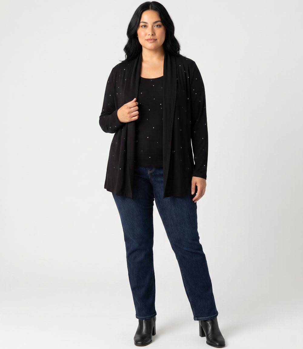 Plus Size Embellished Open Front Drape Cardigan