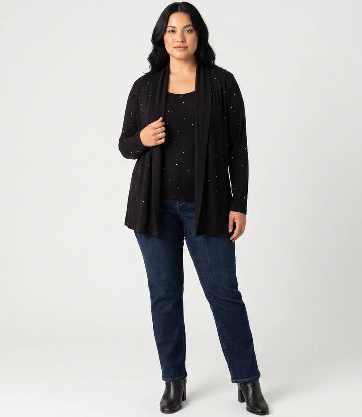 Plus Size Embellished Open Front Drape Cardigan