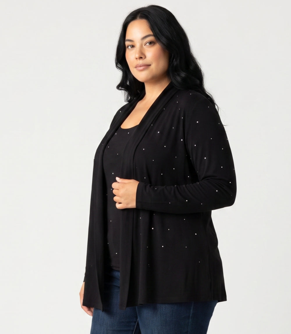Plus Size Embellished Open Front Drape Cardigan