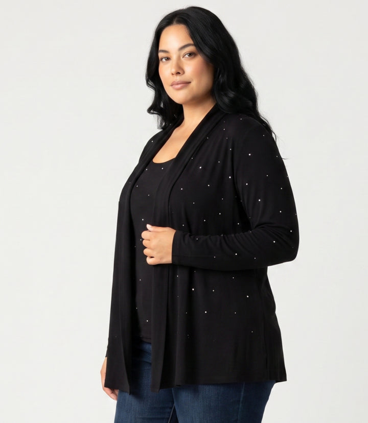 Plus Size Embellished Open Front Drape Cardigan