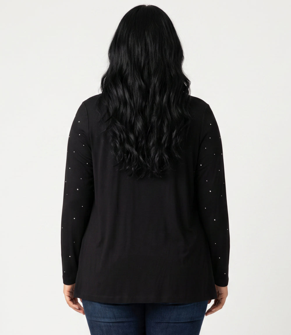 Plus Size Embellished Open Front Drape Cardigan