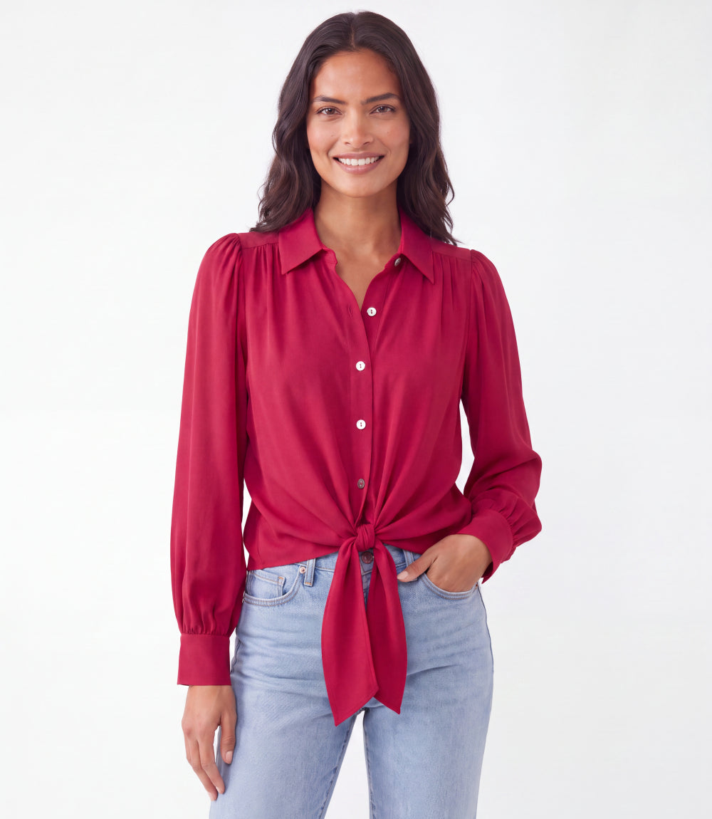 Long Sleeve Tie-Front Top