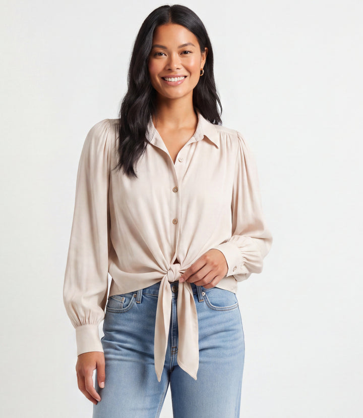 Long Sleeve Tie-Front Top