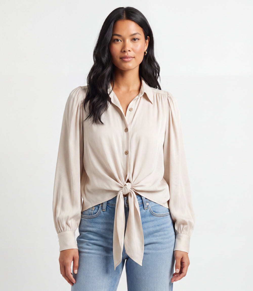 Long Sleeve Tie-Front Top