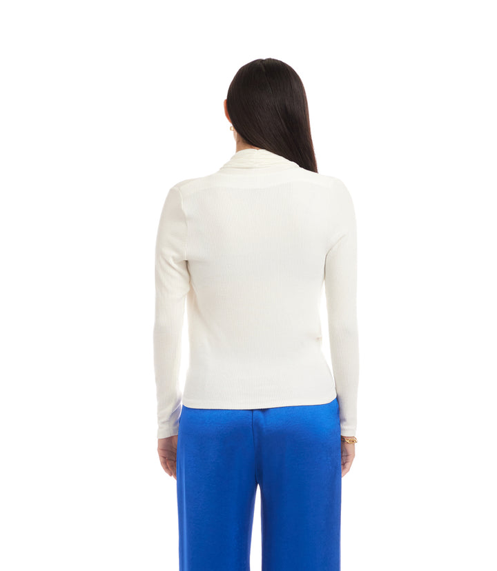 Long Sleeve Ribbed Drape Front Crossover Top