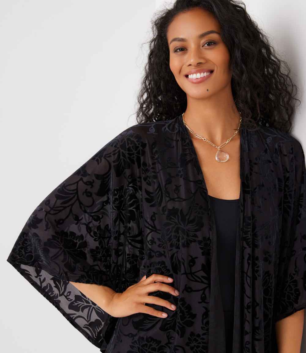 Velvet Burnout Open Front Jacket
