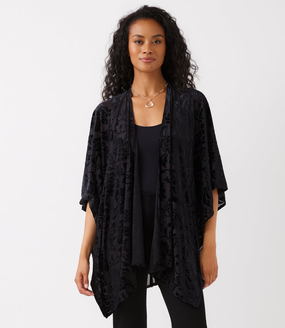 Velvet Burnout Open Front Jacket