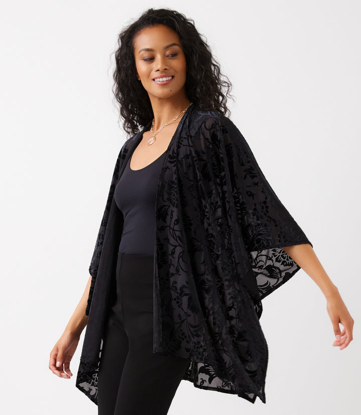 Velvet Burnout Open Front Jacket