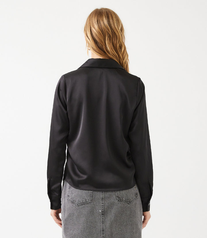Petite Size Long Sleeve Collared Cowl Neck Top