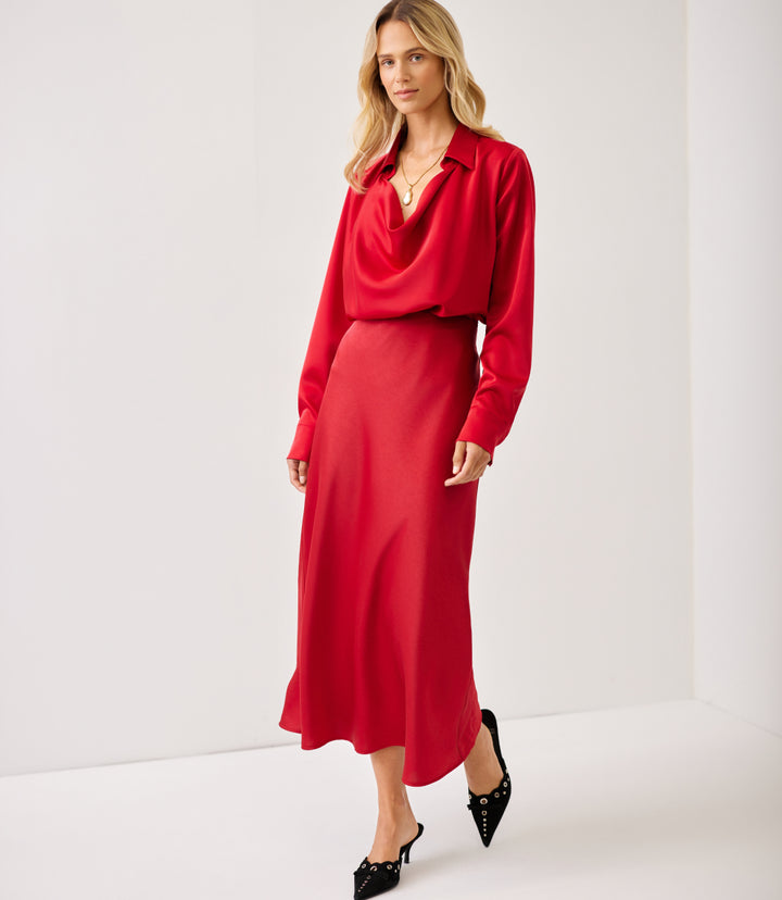 Satin Bias Cut Midi Skirt
