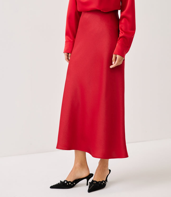 Satin Bias Cut Midi Skirt