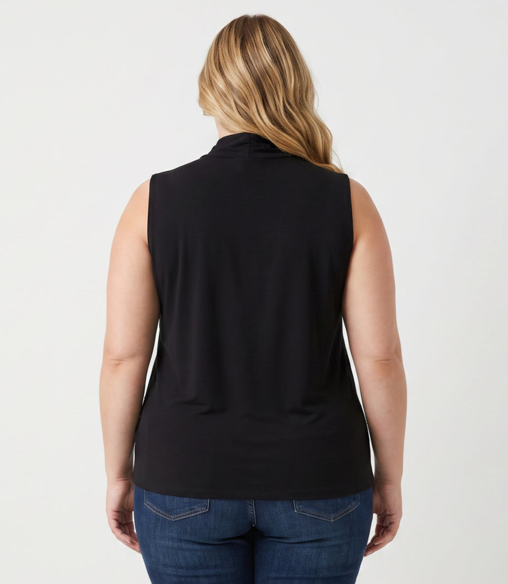 Plus Size Sleeveless Embellished Crossover Side Shirred Top