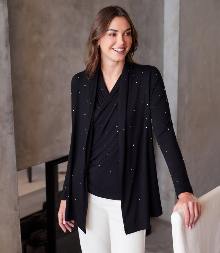 Embellished Open Front Drape Cardigan