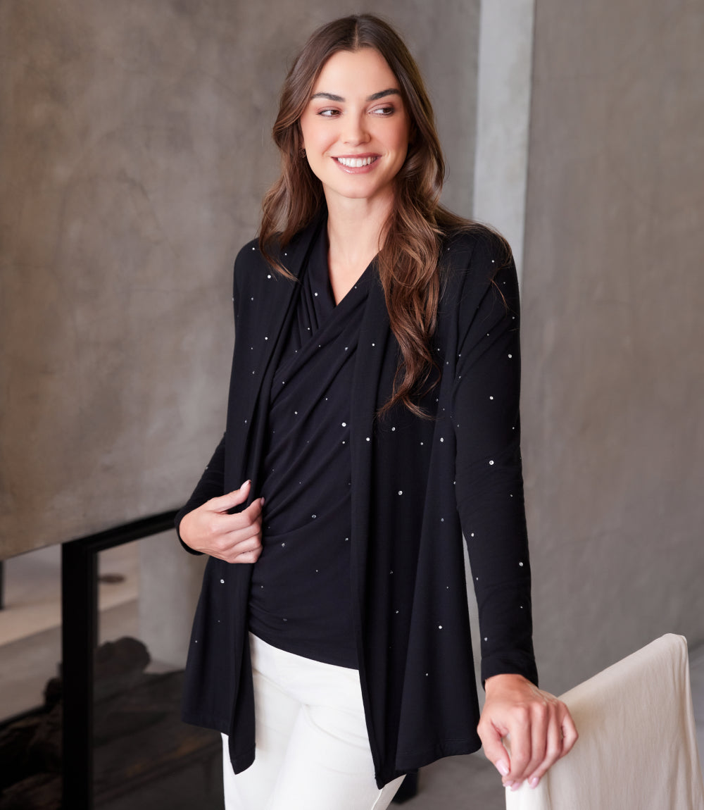 Embellished Open Front Drape Cardigan