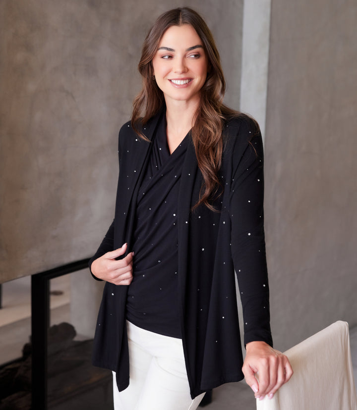 Embellished Open Front Drape Cardigan