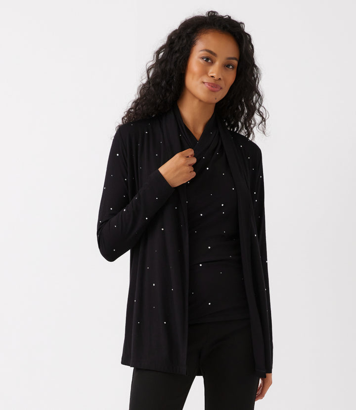 Embellished Open Front Drape Cardigan