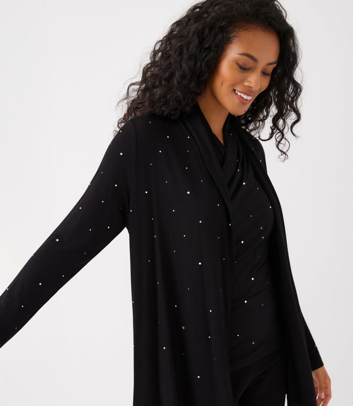 Embellished Open Front Drape Cardigan