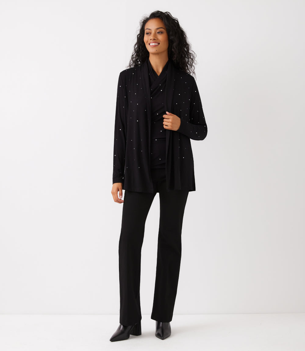 Embellished Open Front Drape Cardigan