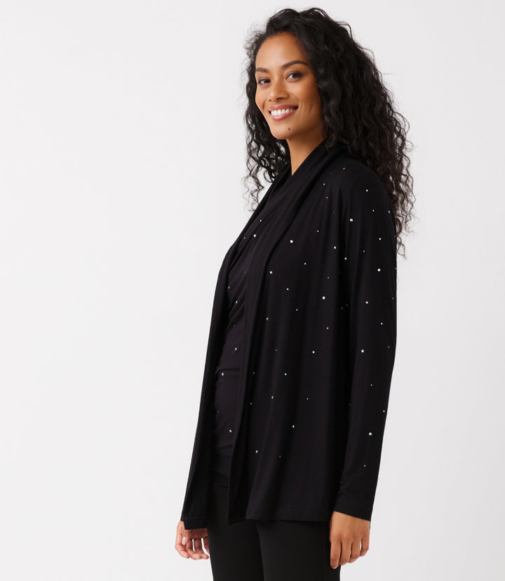 Embellished Open Front Drape Cardigan