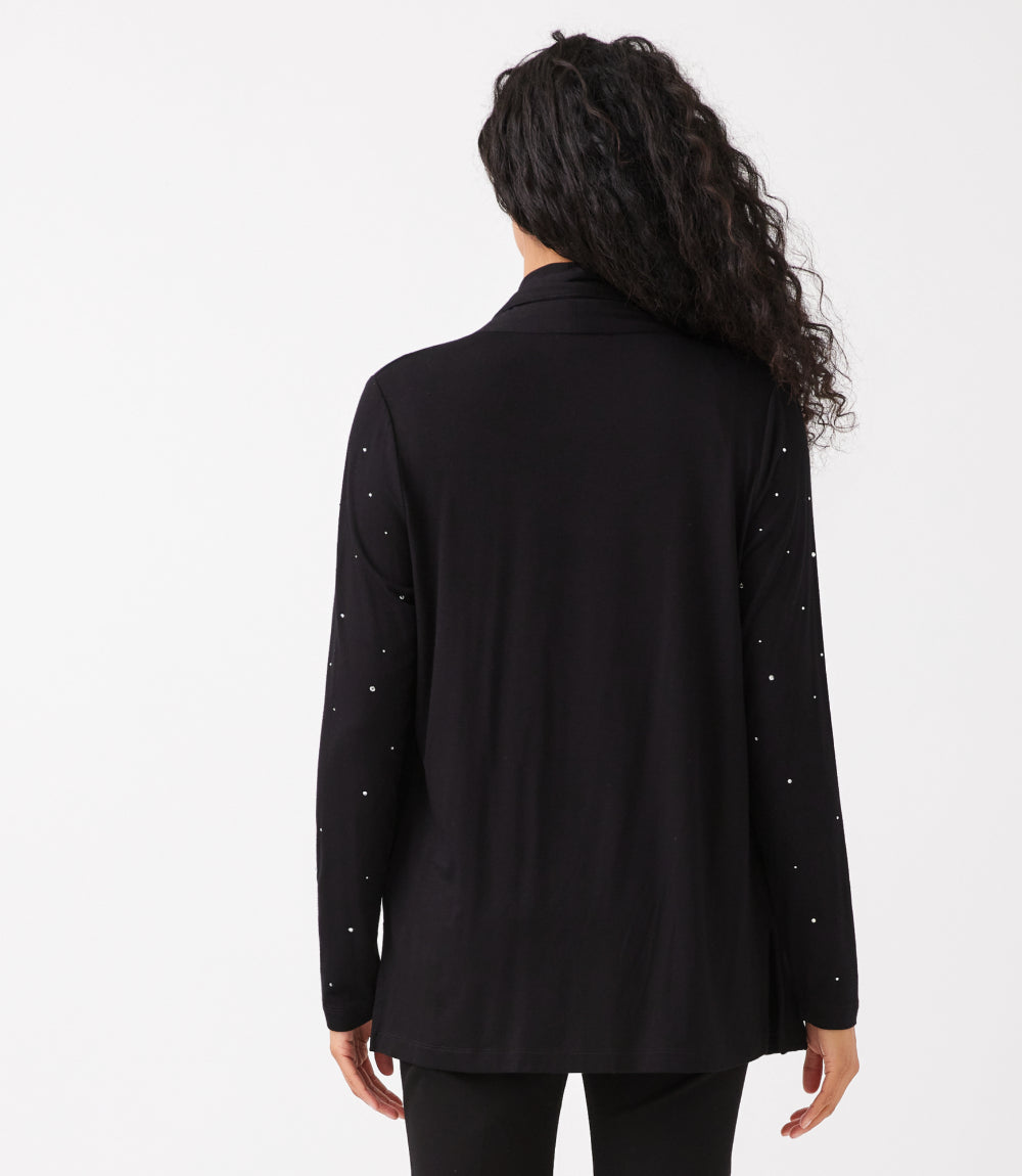 Embellished Open Front Drape Cardigan