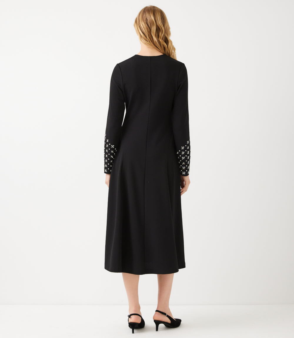 Beaded Long Sleeve V-Neck Midi Dress