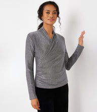 Petite Size Long Sleeve Crossover Side-Shirred Top