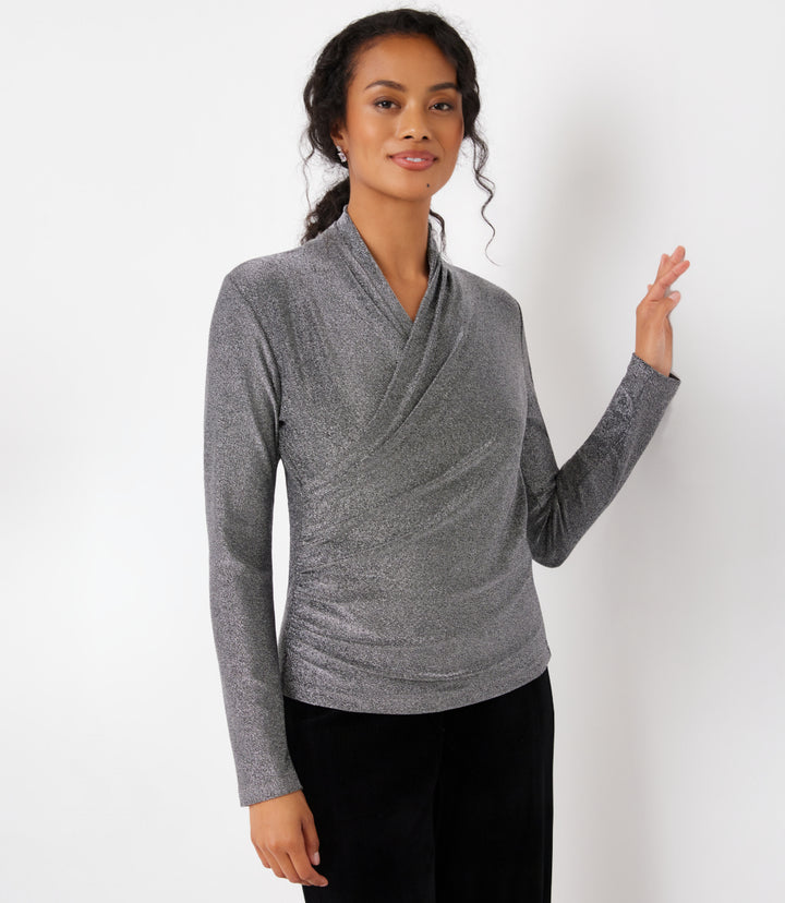 Long Sleeve Crossover Side-Shirred Top