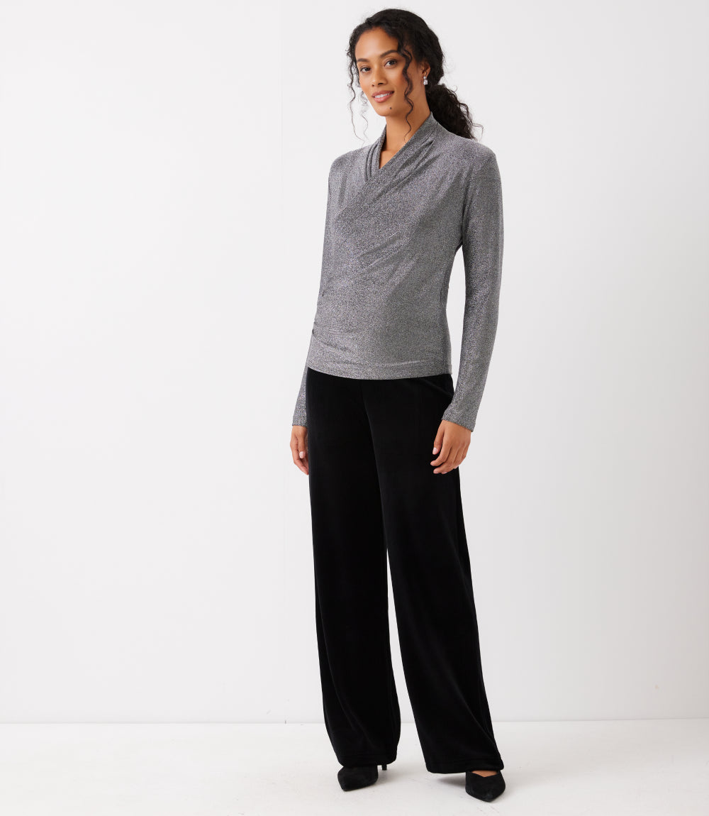 Long Sleeve Crossover Side-Shirred Top