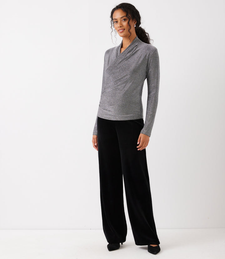 Long Sleeve Crossover Side-Shirred Top
