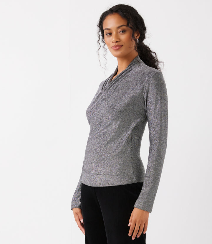 Long Sleeve Crossover Side-Shirred Top