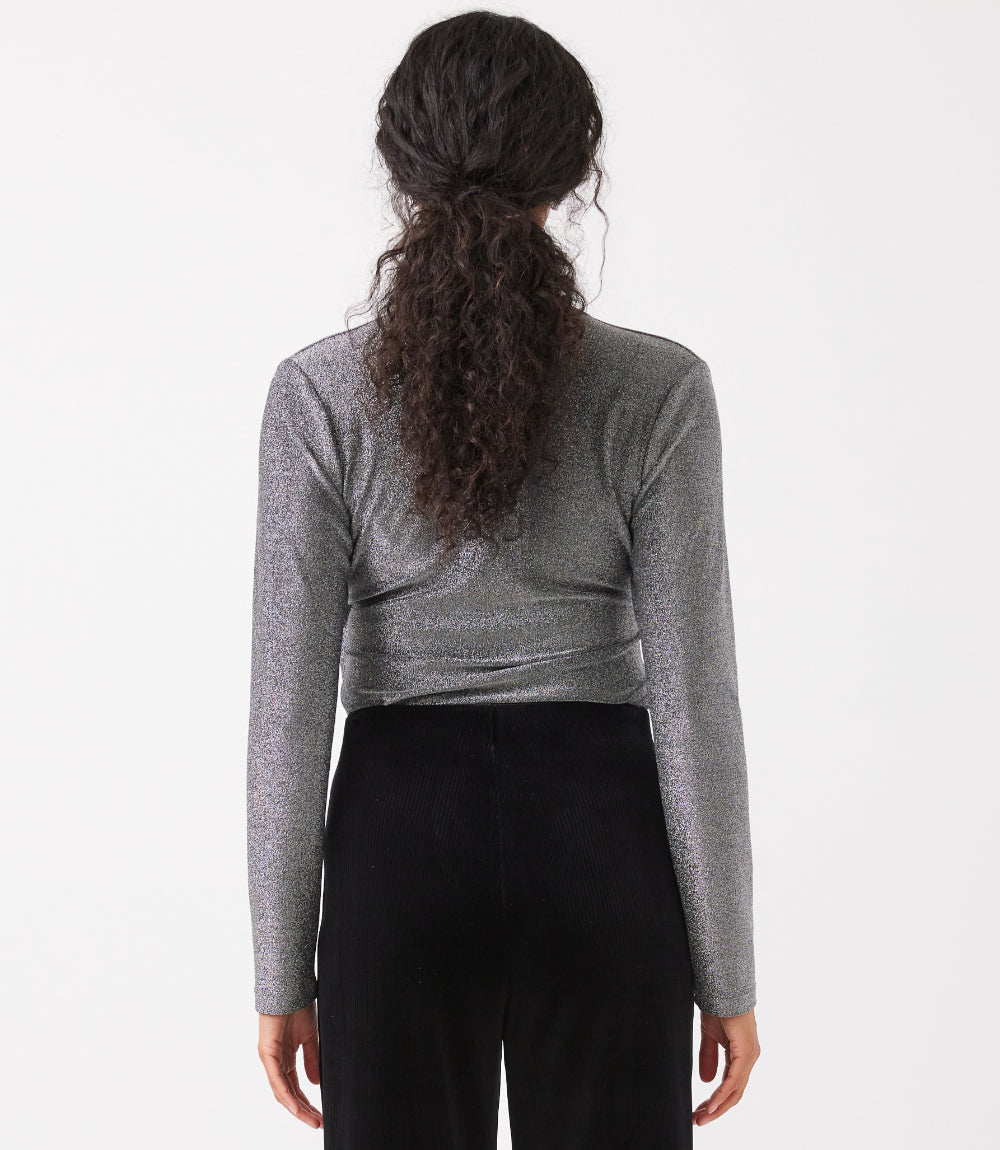 Long Sleeve Crossover Side-Shirred Top