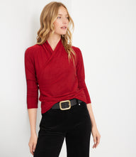 Petite Size Long Sleeve Crossover Side-Shirred Top