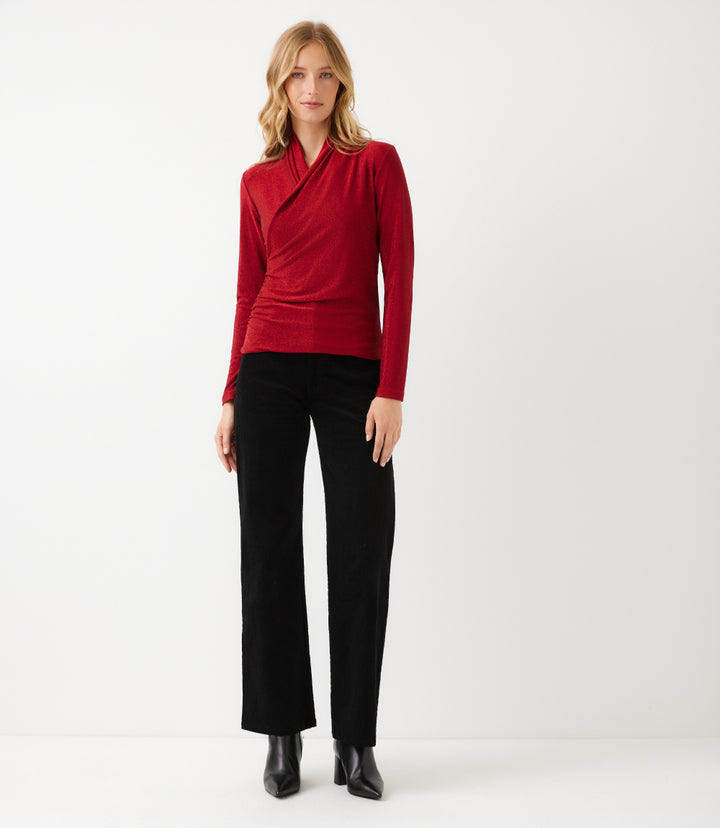 Petite Size Long Sleeve Crossover Side-Shirred Top