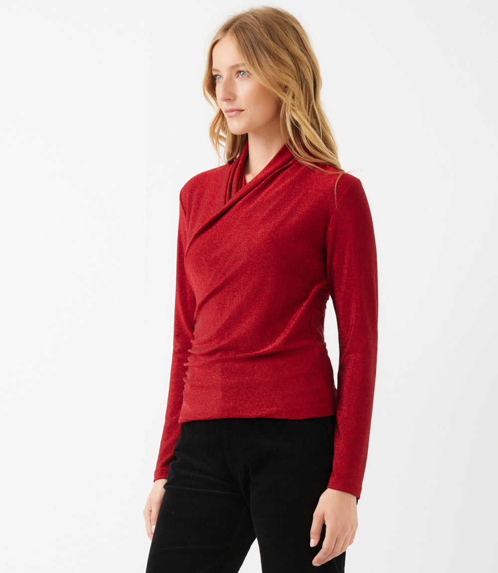 Petite Size Long Sleeve Crossover Side-Shirred Top