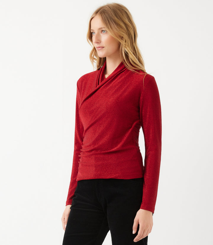 Petite Size Long Sleeve Crossover Side-Shirred Top