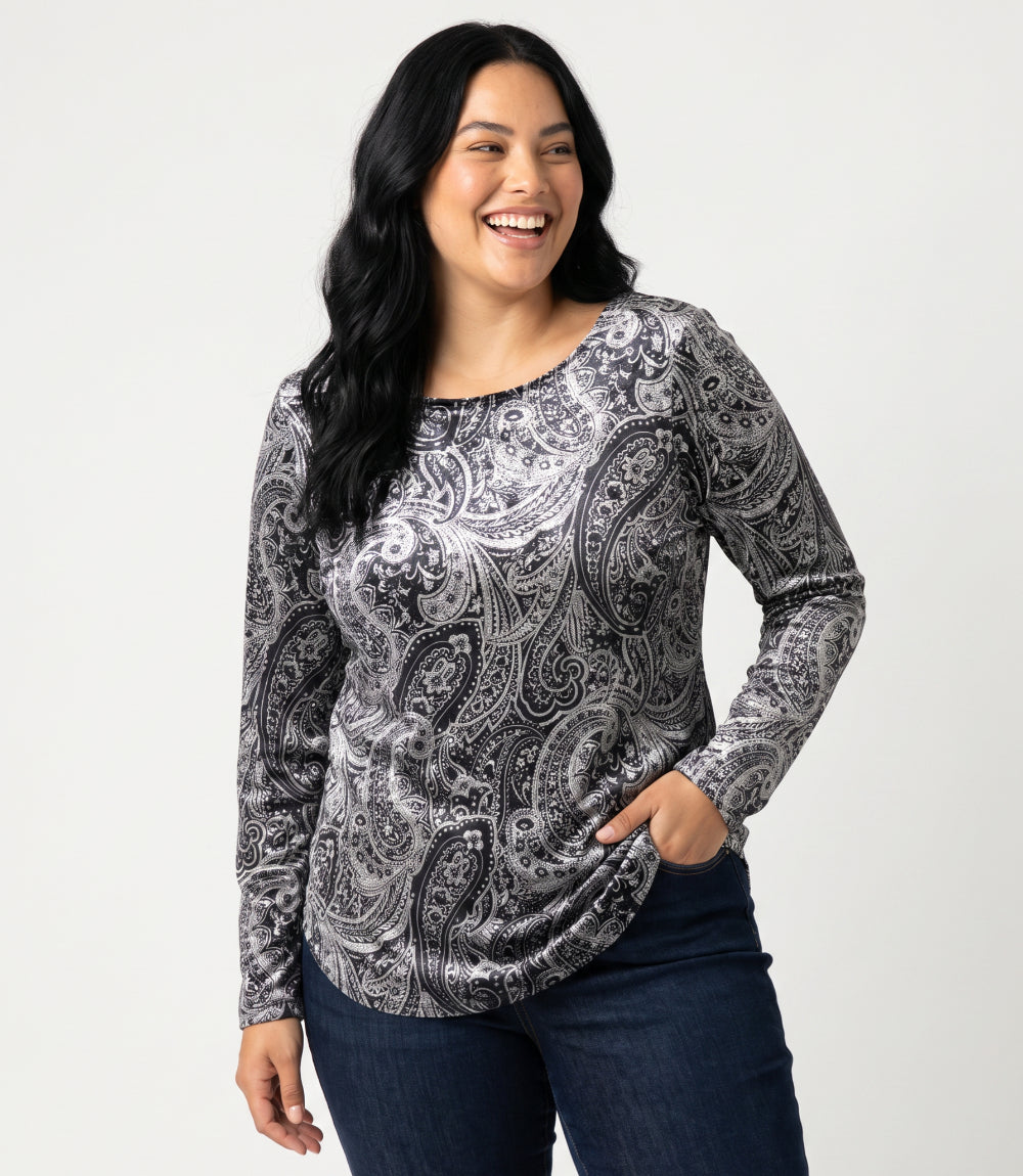 Plus Size Long Sleeve Velvet Shirttail Top