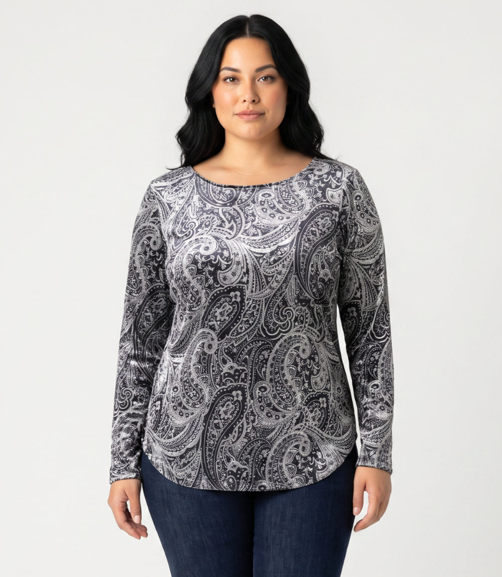 Plus Size Long Sleeve Velvet Shirttail Top