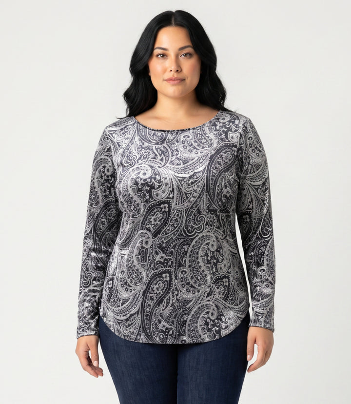 Plus Size Long Sleeve Velvet Shirttail Top